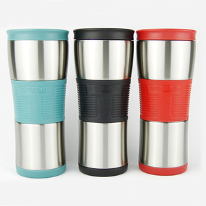 17oz Double Layer Stainless Steel Vacuum Insulated Tumbler Coffee Travel Mug With Non-slip Silicone Sleeve and Leakproof Push Lid