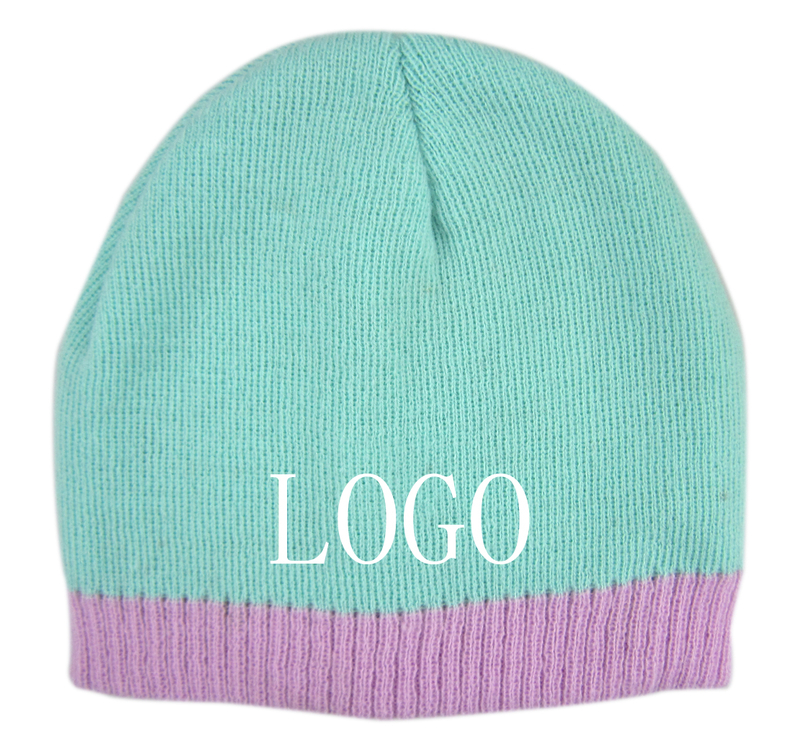  Adults Contrast Trim Acrylic Knit Beanie Hat