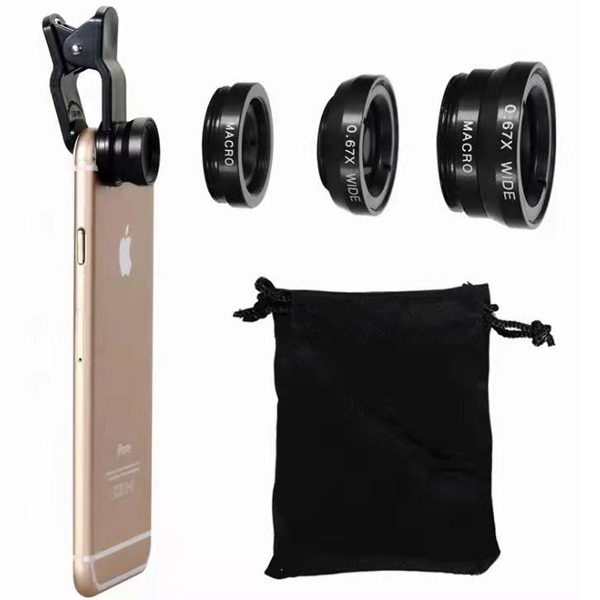 Phone Camera Lens 3 in 1 Phone Lens Kit, 180 Fisheye Lens + 0.67x Wide Angle Lens + 10x Macro Lens for Smartphone