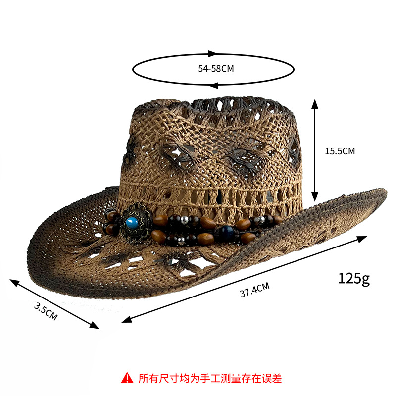 Knitting Western Cowboy Cowgirl Hat Straw Summer Hat Womens Sun Hat Hollow Out Unisex Sunhat