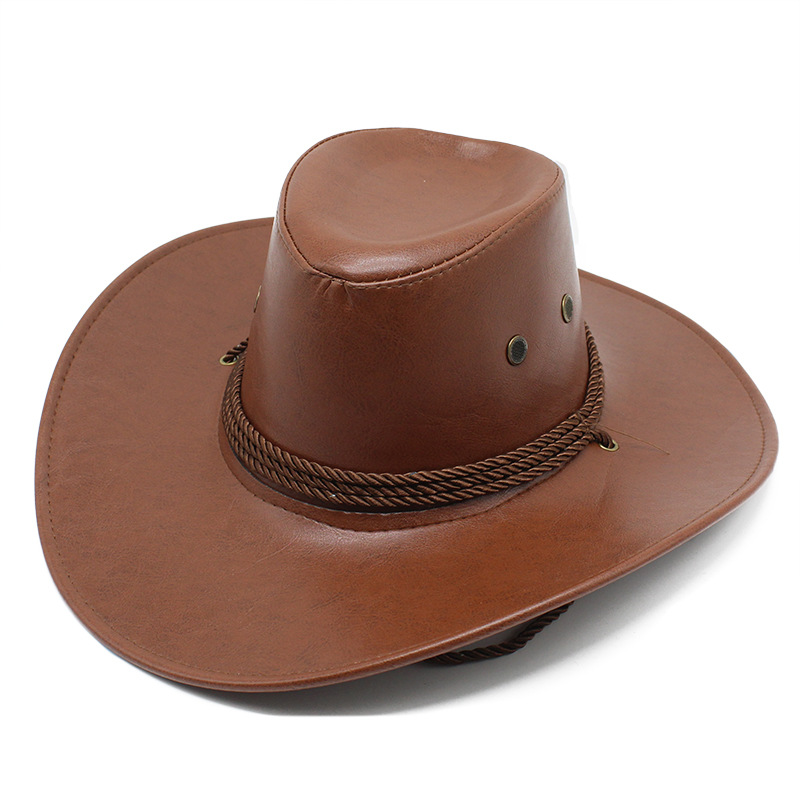 Unisex Faux Leather Western Wide Brim Cowboy Hats