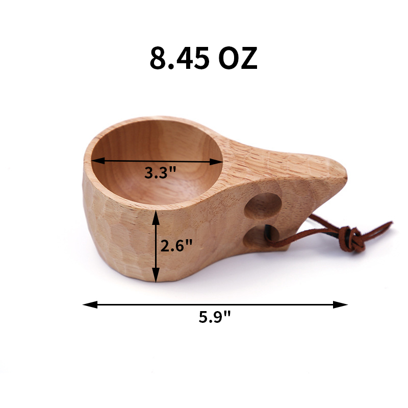 8.45 oz Wooden Cup Camping Cup Nordic Style Handmade Natural, Portable Wood Mug Drinking Cup for Coffee, Tea, and Milk