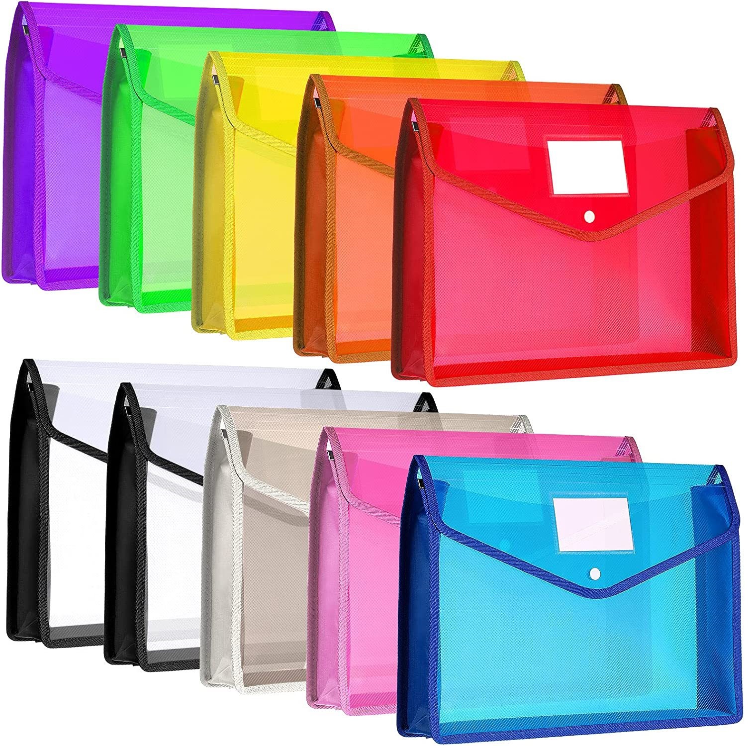 Plastic Poly Envelope Transparent Expanding File Wallet Organizer Documents File Folder with Snap Closure and Pocket Waterproof Pouch for School Office