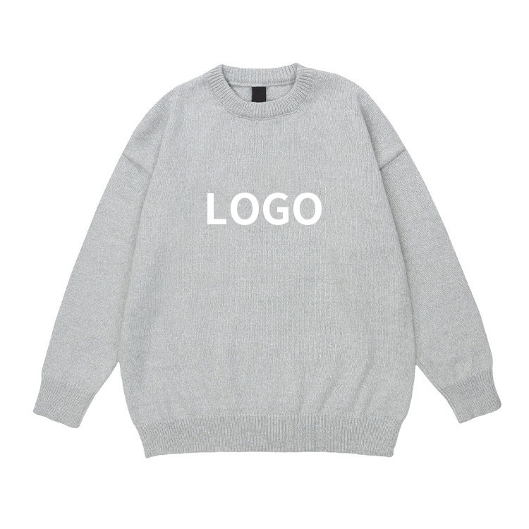 American Assorted Retro Simple Jacquard Round Neck Knit Sweater Neutral Lazy Wind Sweater