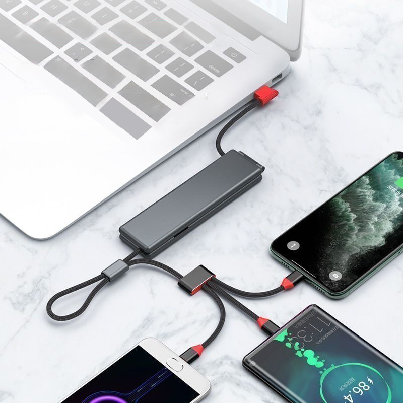 Portable Multi-functional 3-in-1 USB Data Charger Cable 2.1A Fast One Drag Three Charging Cable For Phone