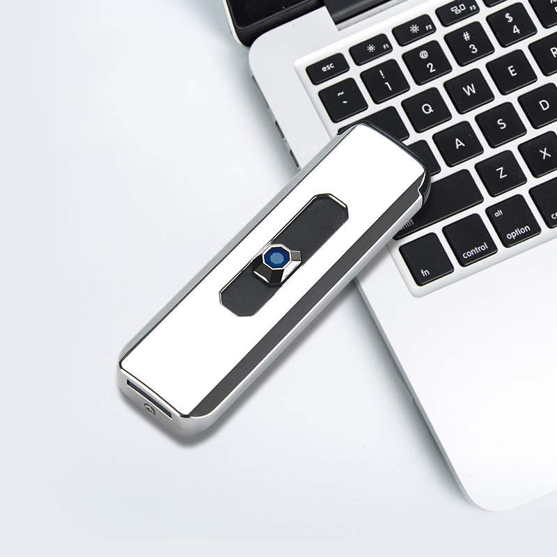 Rechargeable Touch Ignition USB Charging Electronic Windproof Coil Slim Lighter for Candle, Cigarette Power Indicator Flameless