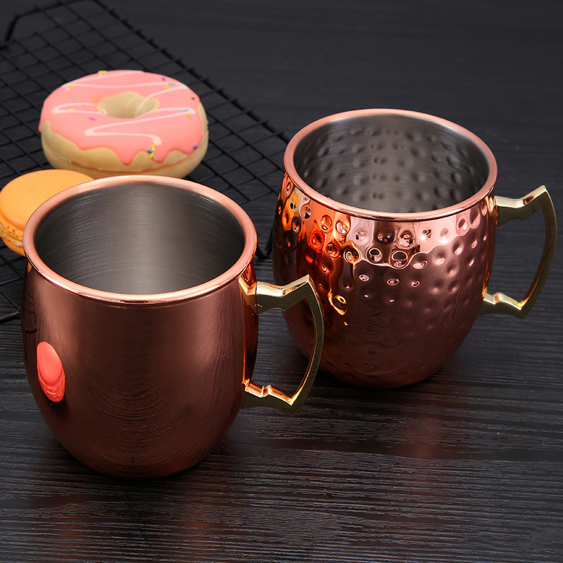 Moscow Mule Mugs 17 oz Hammered Cups Stainless Steel Lining Copper Plating Mug with Handle