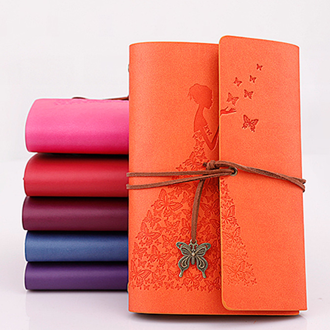 Retro Leaves Pendants PU Leather Cover Loose Leaf Blank Writing Journal Notebook Diary