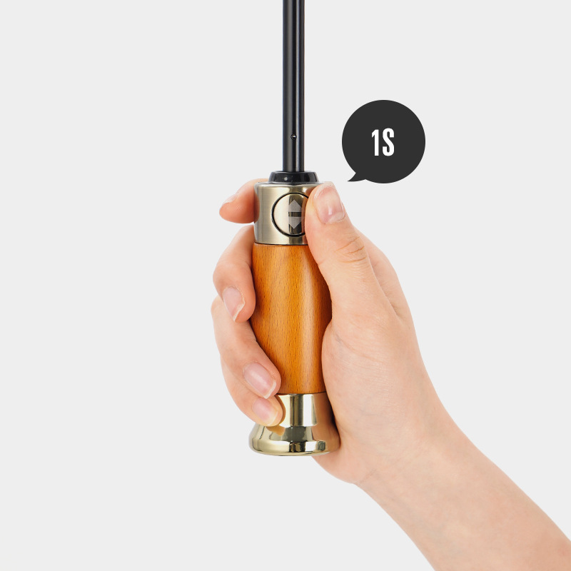 Premium Automatic Windproof Travel Umbrella Wooden Handle Portable Folding Auto Premium Umbrella