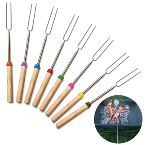 Extendable Long Metal Roasting Barbecue BBQ Skewers Forks Sticks For Grilling Set Telescoping Smores Fire Pit for Hot Dogs Camping Bonfire