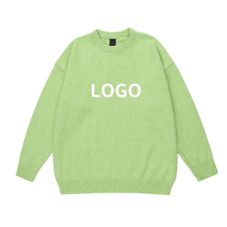 American Assorted Retro Simple Jacquard Round Neck Knit Sweater Neutral Lazy Wind Sweater