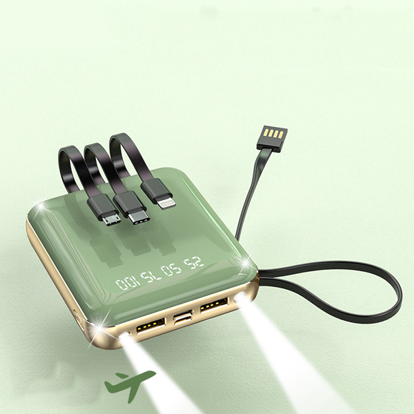 Portable Mini Charger Power Bank 20000mAh with 4 Built-in Cables & Lanyard 2in1 LED Display External Battery Pack