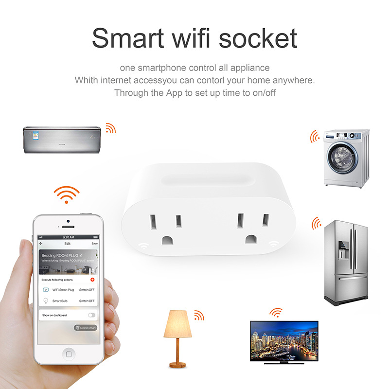 2 in1 Smart Plug Wi-Fi Outlet Socket Dimmer Brightness Adjust Timer Works with Alexa and Google Home Remote Control