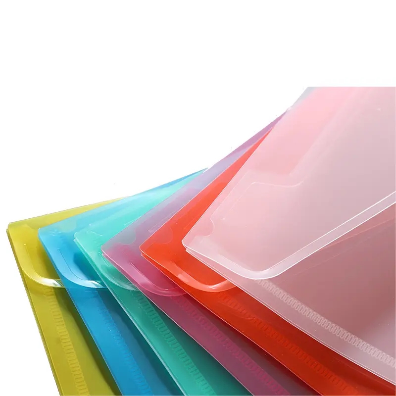  Plastic Clear Poly Filing Envelopes Document File Folders Letter A4 Size with Label and Pocket Paste Button for School Home Work Office Organization Assorted Color