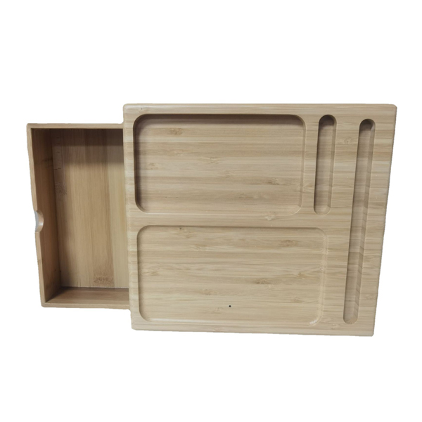 Wood Phone Wireless Charging Station with Desk Organizer Pad, Bamboo Qi Charger Docking Tray Key Pen Holder