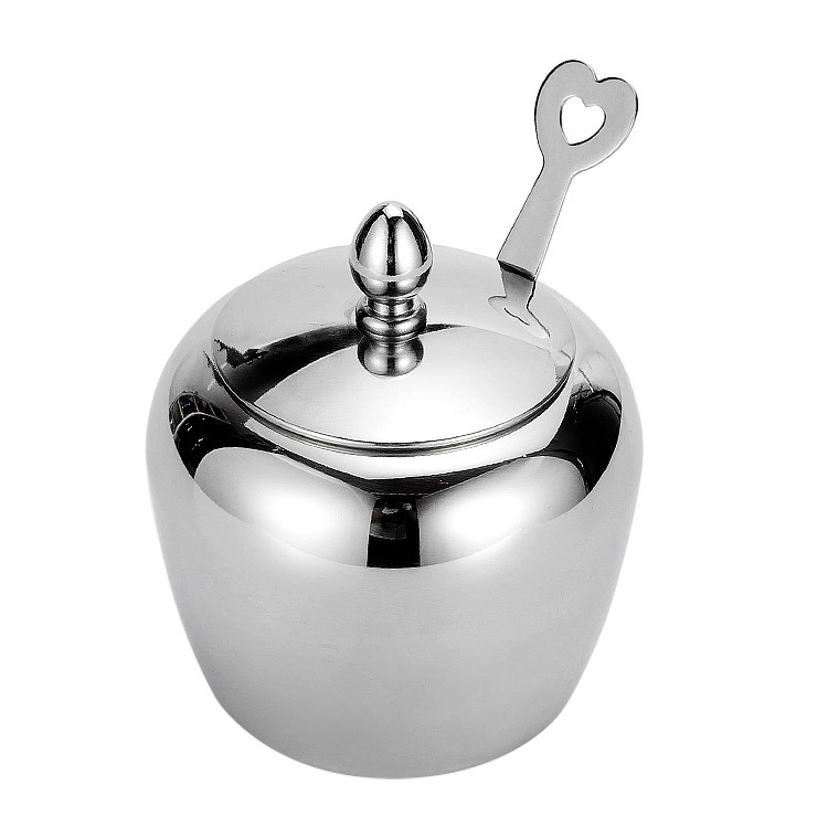 Stainless Steel Sugar Bowl Seasoning Jar Spice Container Kitchen Storage with Lid Spoon