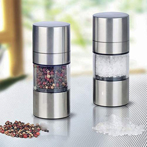 Premium Small Portable Sea Salt and Pepper Grinder Spice Mill Shakers with Brushed Stainless Steel
