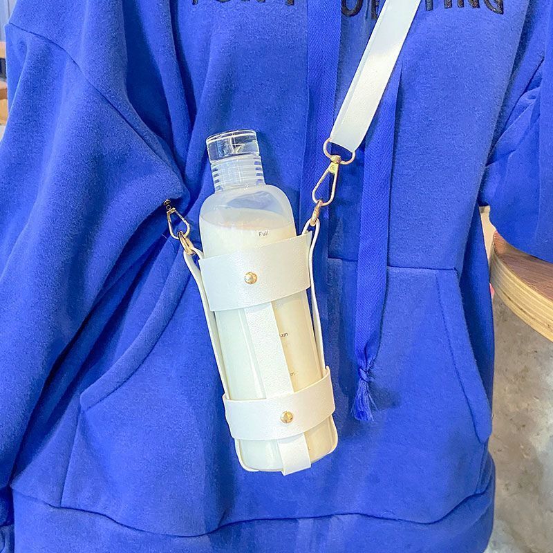 Glass Water Bottle with Shoulder Holder Strap Beverage Straps