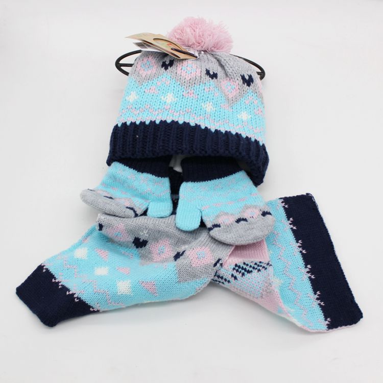 Winter Beanie Hat Scarf Gloves Set For Children