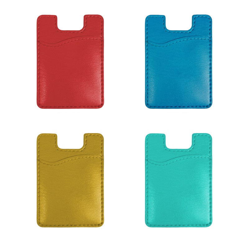 PU Leather Phone Card Holder Adhesive Wallet Stick On Stretchy Dual Pocket Cell Phone Back Case Sleeve