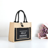 Two Tone Jute Beach Grocery Tote Bag with Front Pocket