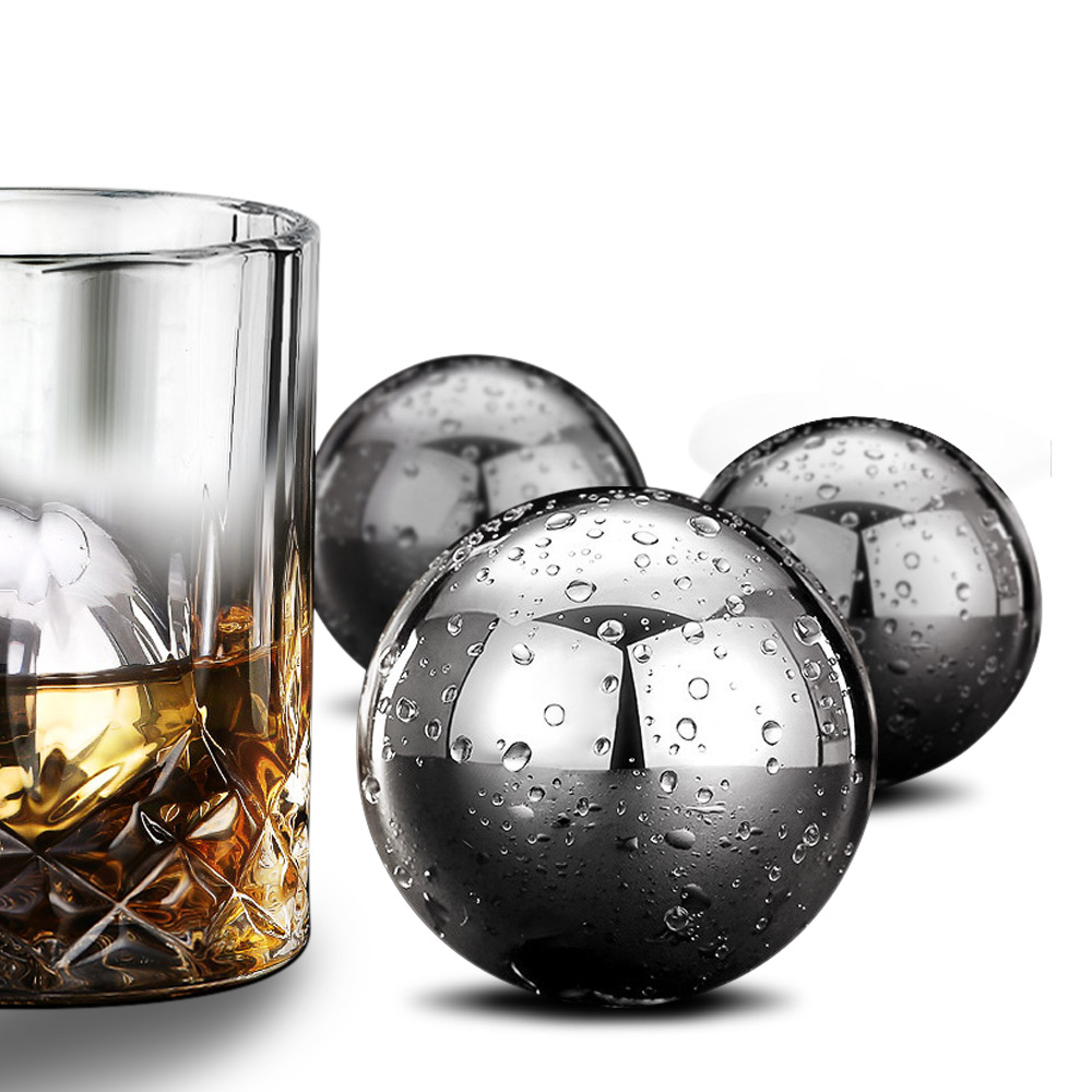 Stainless Steel Round Ice Ball Reusable Chilling Beverage Rocks with Freezing Tray Tongs