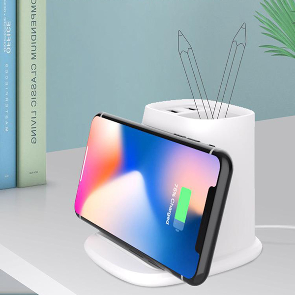 Multi-function Wireless Charger Desk Organizer Pen Holder Storage Mobile Stand Phone Charging Station Dual USB Output