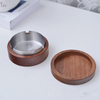 Outdoor Patio Stainless Steel Ashtray with Lid Wooden Cigarettes Ashtray Portable Windproof Ashtray for Home, Office