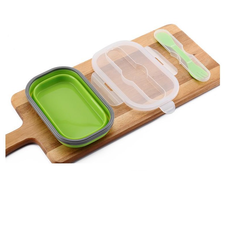27.05oz ECO Silicone Lunch Container Box Collapsible Food Storage with Airtight Lid and Fork Ideal For Lunch Camping
