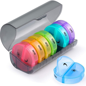 Daily Pill Organizer Weekly AM PM Pill Box Round Medicine Organizer 7 Day Pill Container
